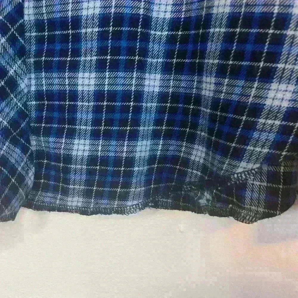 Wrangler Mens Large Long Sleeve Pearl Snap Pockets Collared Shirt Blue Plaid